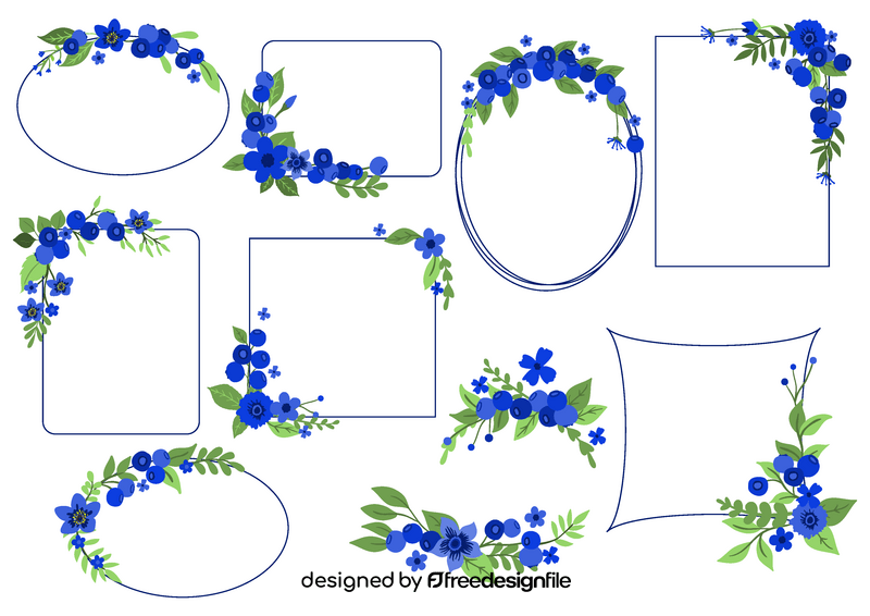 Blueberry blossom flower frame and border vector