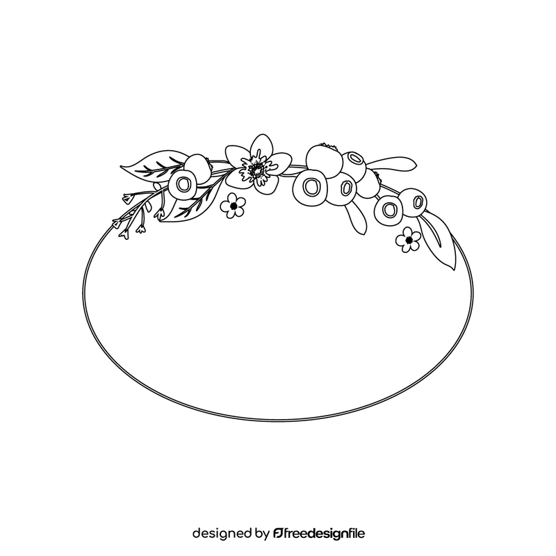 Blueberry flower blossom oval frame black and white clipart