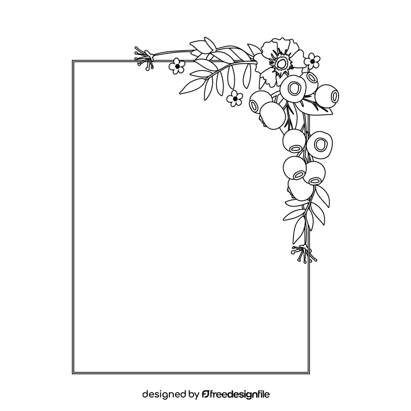 Portrait flower border of blueberry blossom black and white clipart