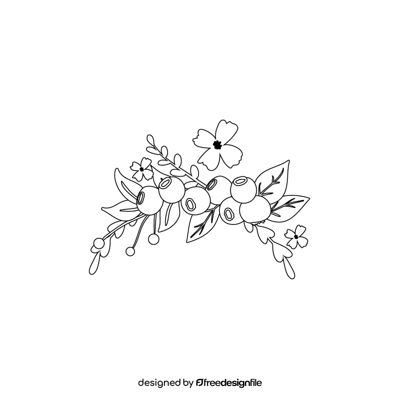 Transparent blueberry blossom floral frame black and white clipart