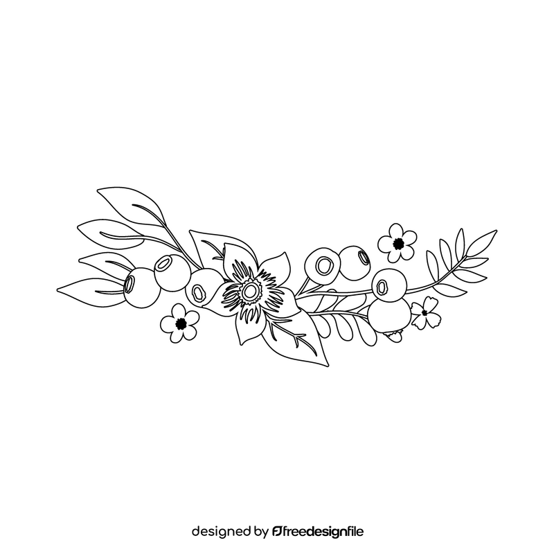 Transparent blueberry blossom floral border black and white clipart