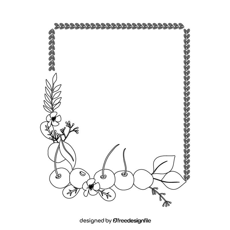 Cherries and flower frame black and white clipart