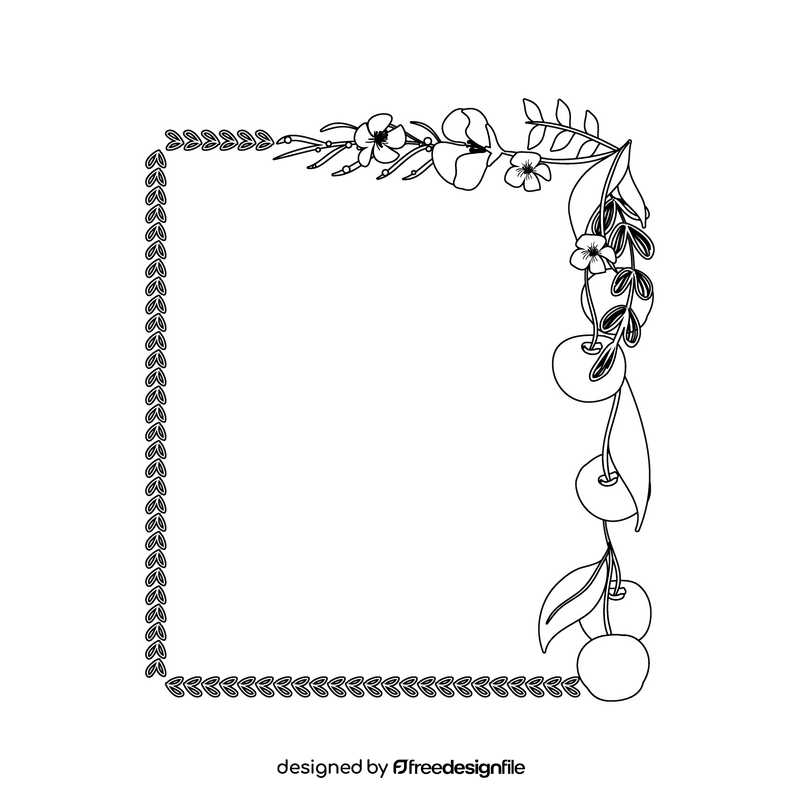 Cherry floral frame black and white clipart