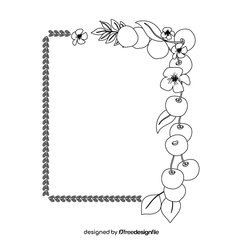 Cherry blossom flower portrait border black and white clipart