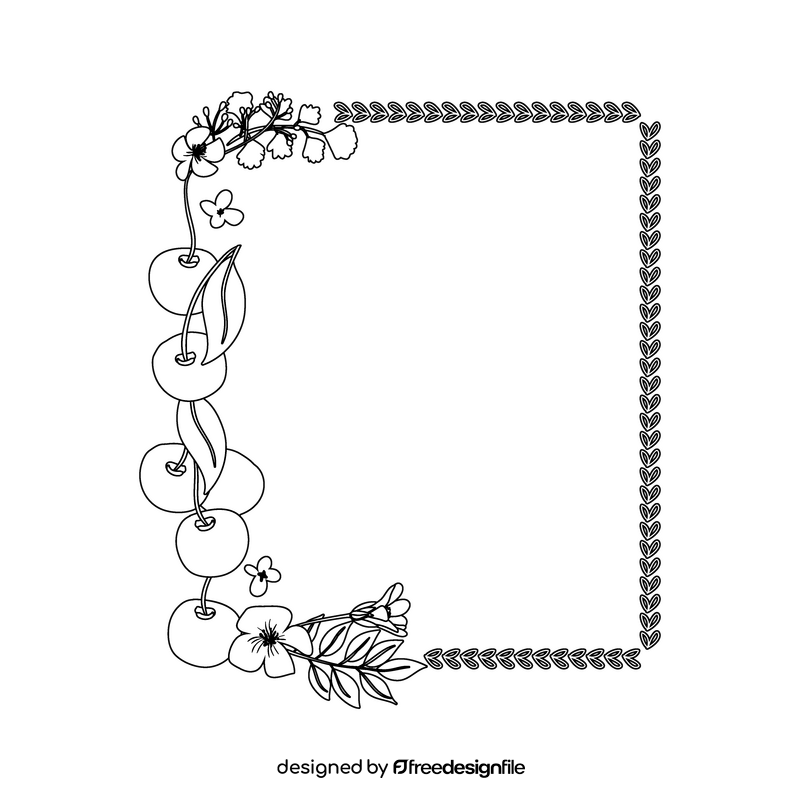 Cherries blossom portrait border black and white clipart