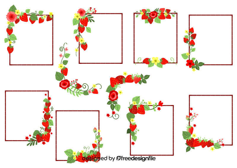 Strawberry fruit blossom flower frame and border vector