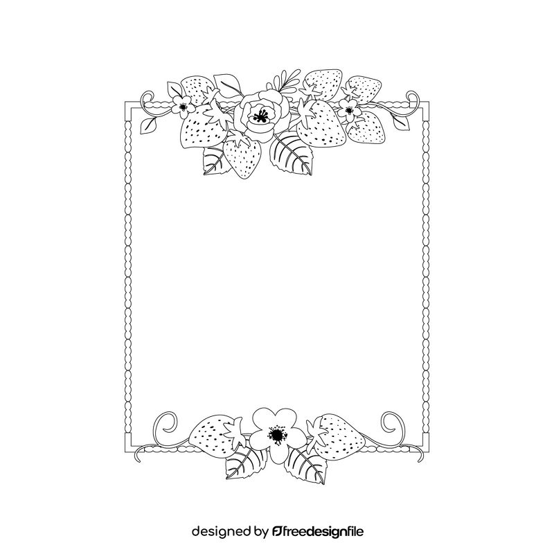 Strawberry blossom portrait border black and white clipart