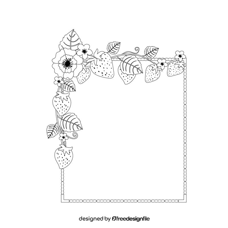 Strawberry blossom flower frame black and white clipart