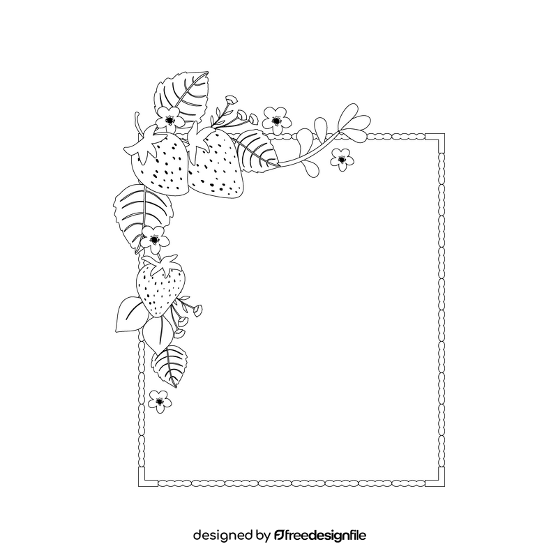 Strawberry blossom flowers border black and white clipart