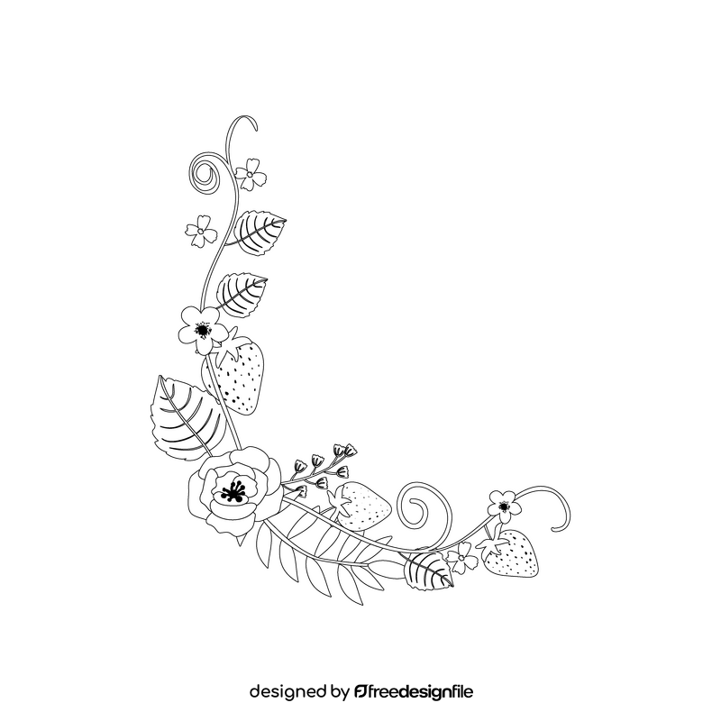 Transparent strawberry blossom frame black and white clipart