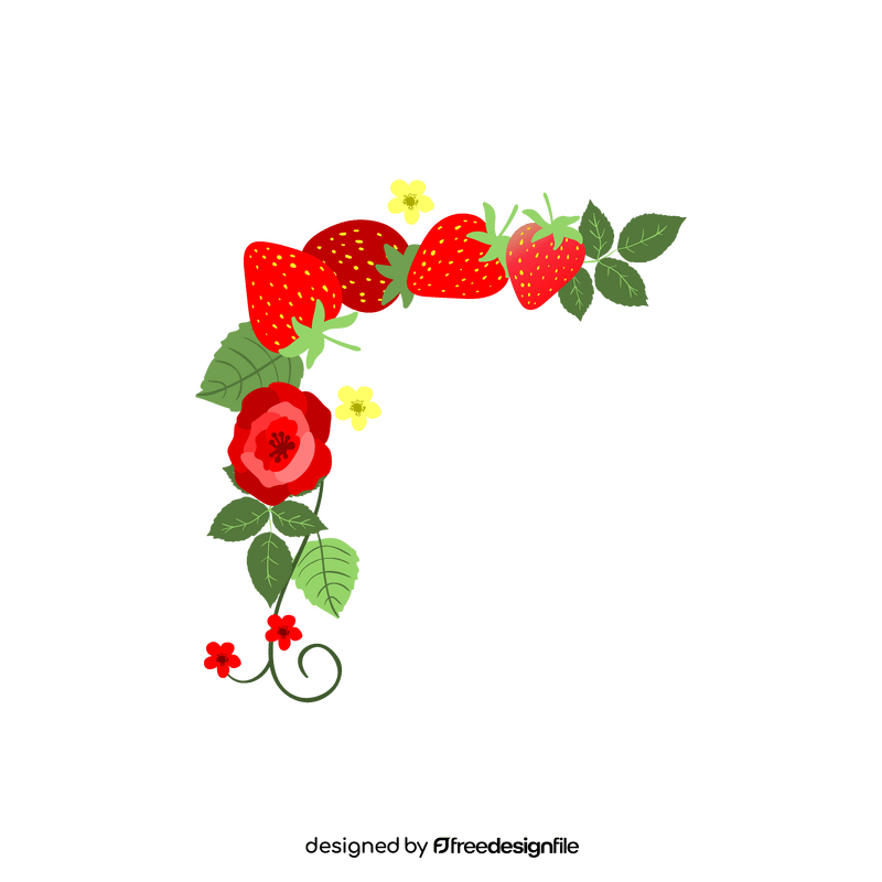 Transparent strawberries with blossom and leaves frame clipart