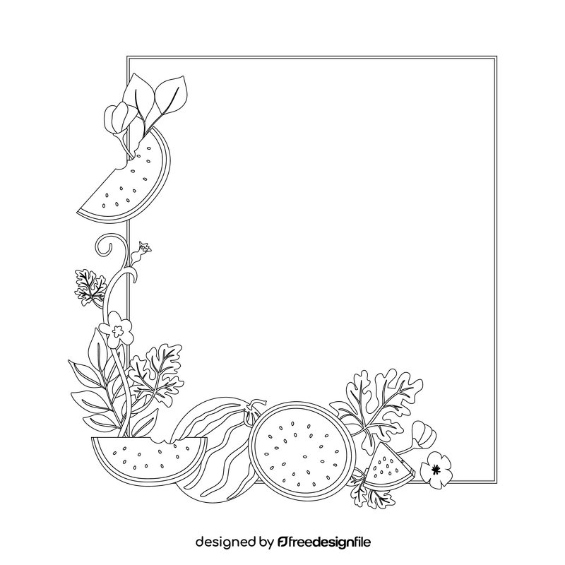 Watermelon blossom flowers frame black and white clipart