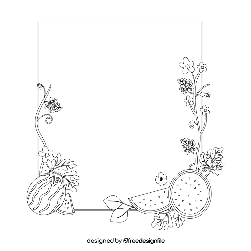 Watermelon fruit blossom floral frame black and white clipart