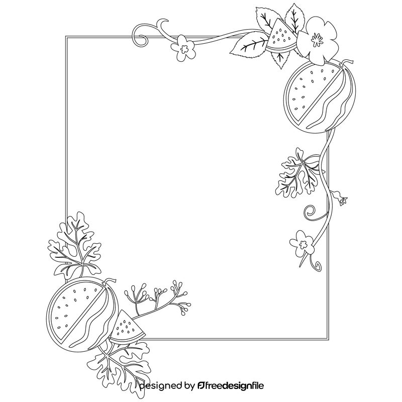 Floral frame of watermelon black and white clipart