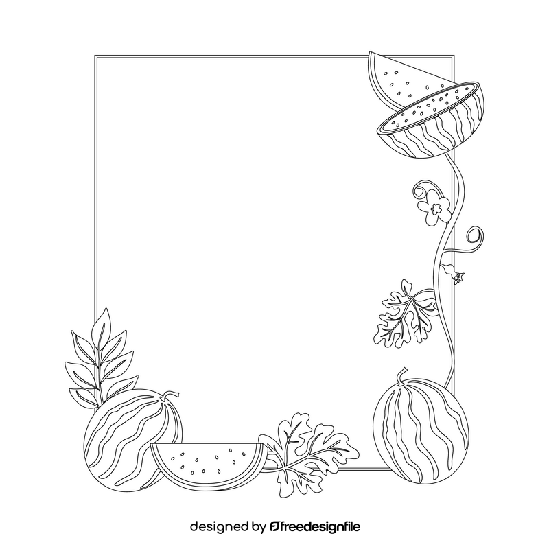 Flower frame of watermelon blossom black and white clipart