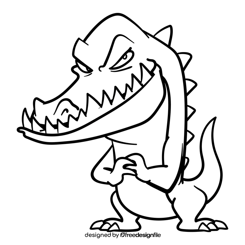 Crocodile cartoon black and white clipart