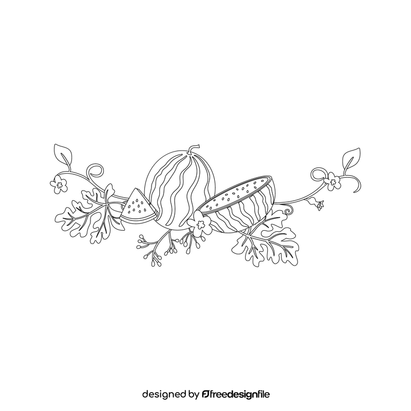 Transparent watermelon blossom border black and white clipart