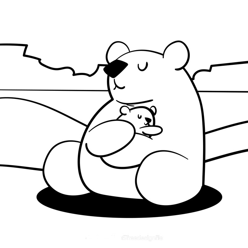 Polar bear cartoon drawing black and white vector