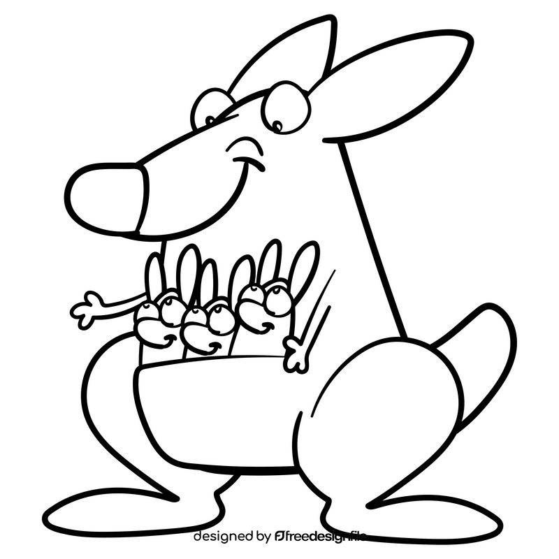 Kangaroo cartoon black and white clipart