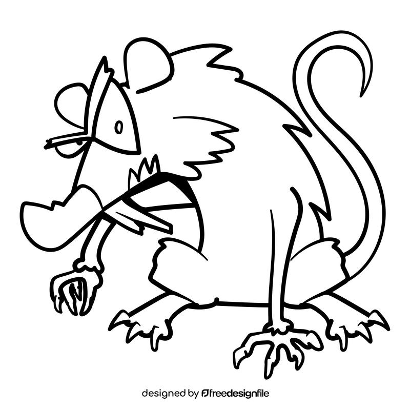 Rat cartoon black and white clipart