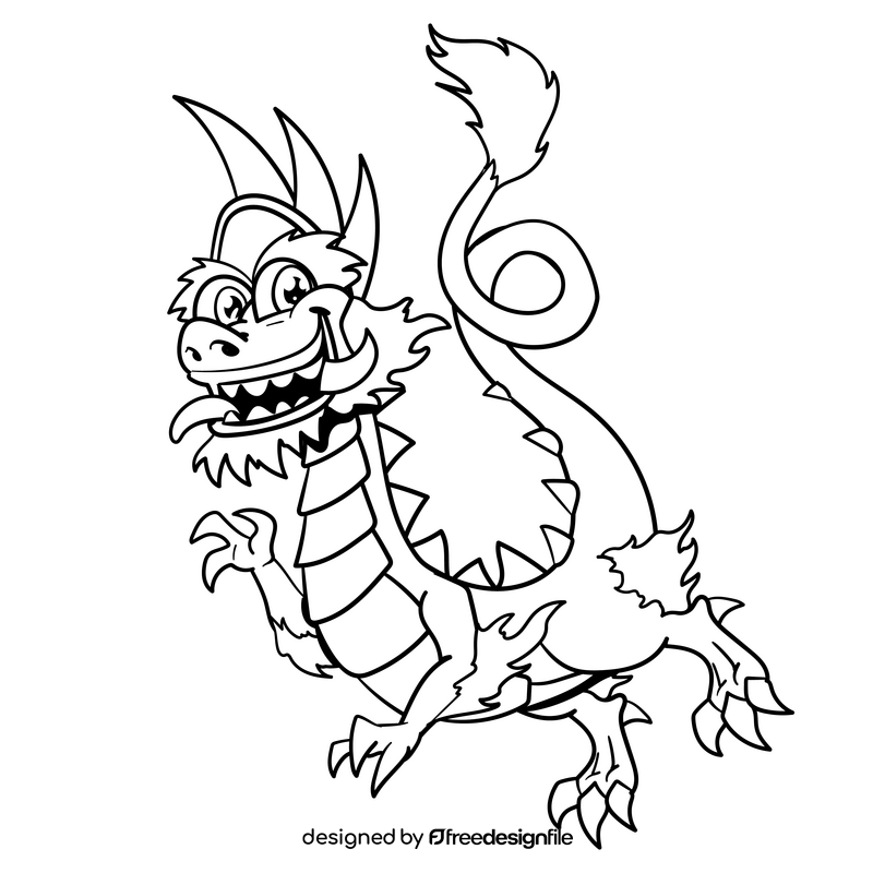 Dragon cartoon black and white clipart