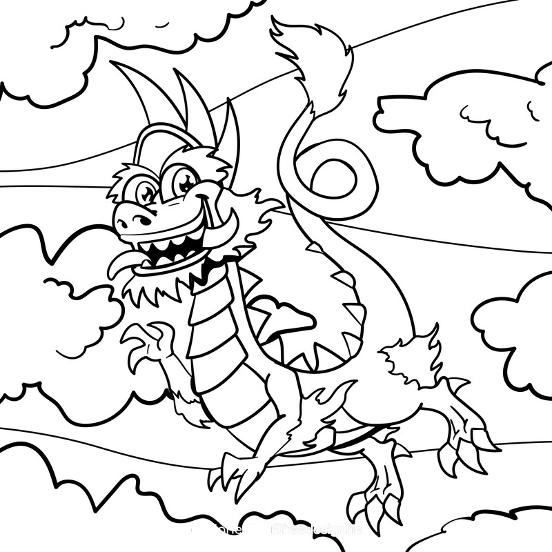 Dragon cartoon drawing black and white vector