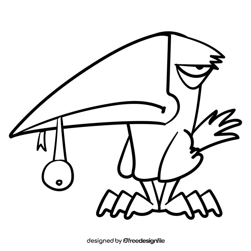 Crow cartoon black and white clipart