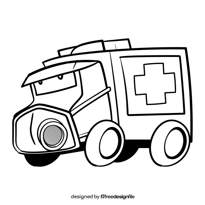 Ambulance cartoon black and white clipart