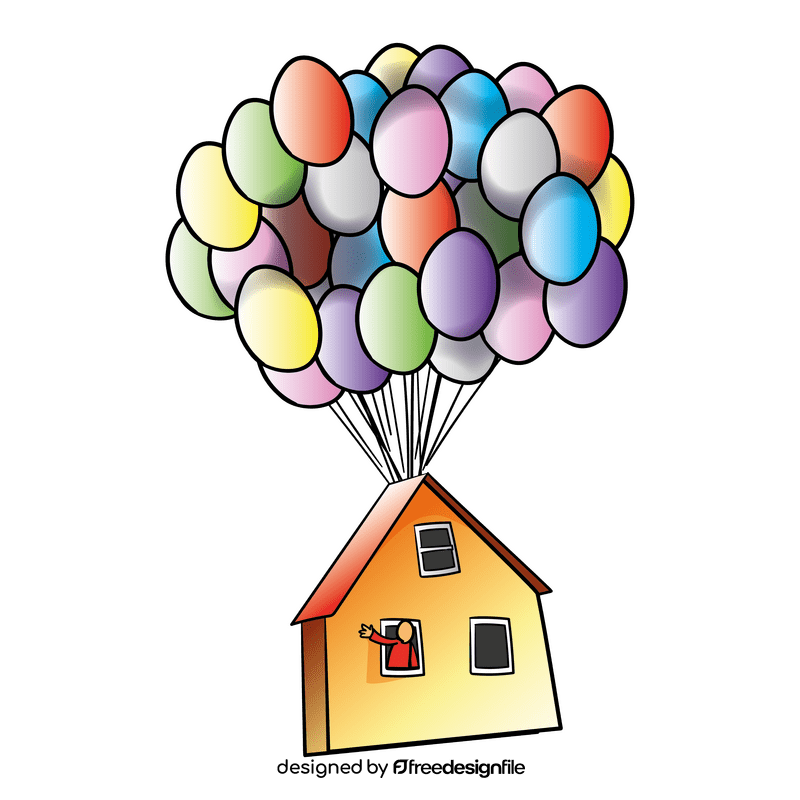 House flying with balloons cartoon clipart
