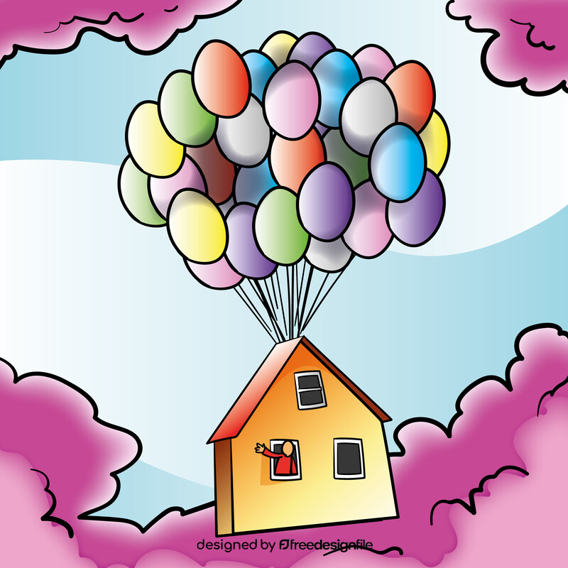 House flying with balloons cartoon vector