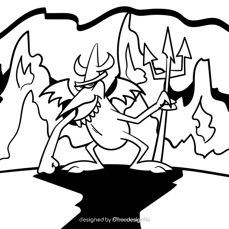 Devil cartoon drawing black and white vector