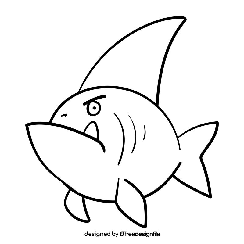 Baby shark cartoon black and white clipart