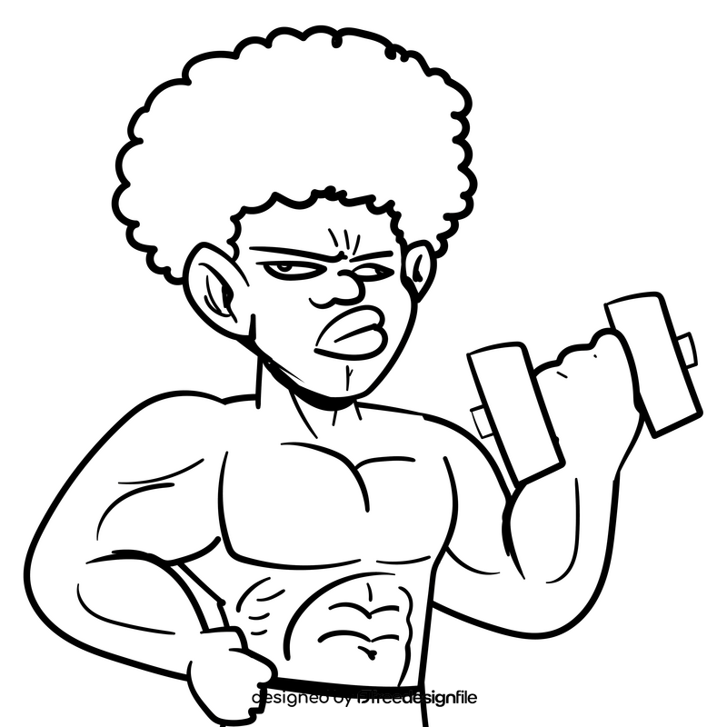 Bodybuilder cartoon black and white clipart