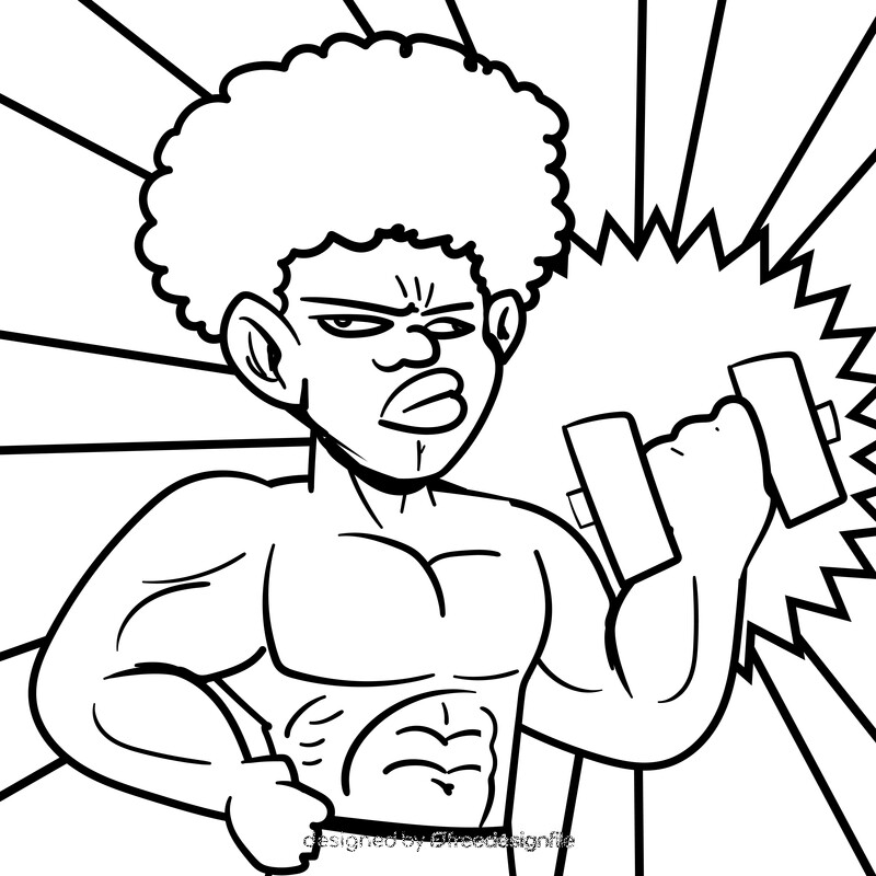 Bodybuilder cartoon drawing black and white vector
