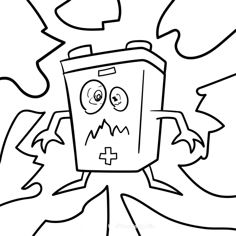 Battery cartoon drawing black and white vector