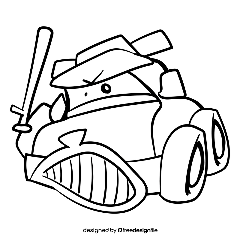 Police car cartoon black and white clipart