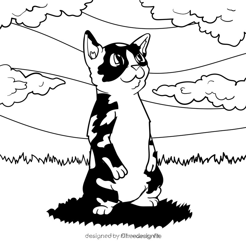 Cat cartoon black and white vector