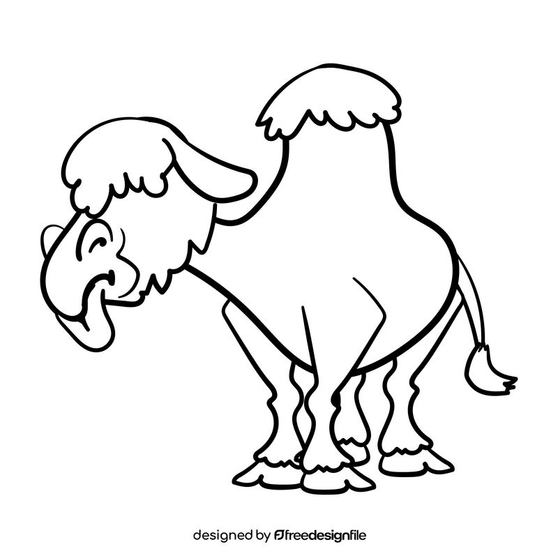Camel cartoon black and white clipart
