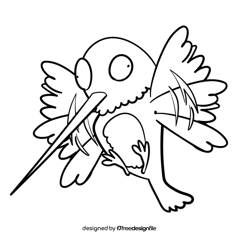 Hummingbird cartoon black and white clipart