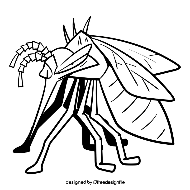 Mosquito cartoon black and white clipart