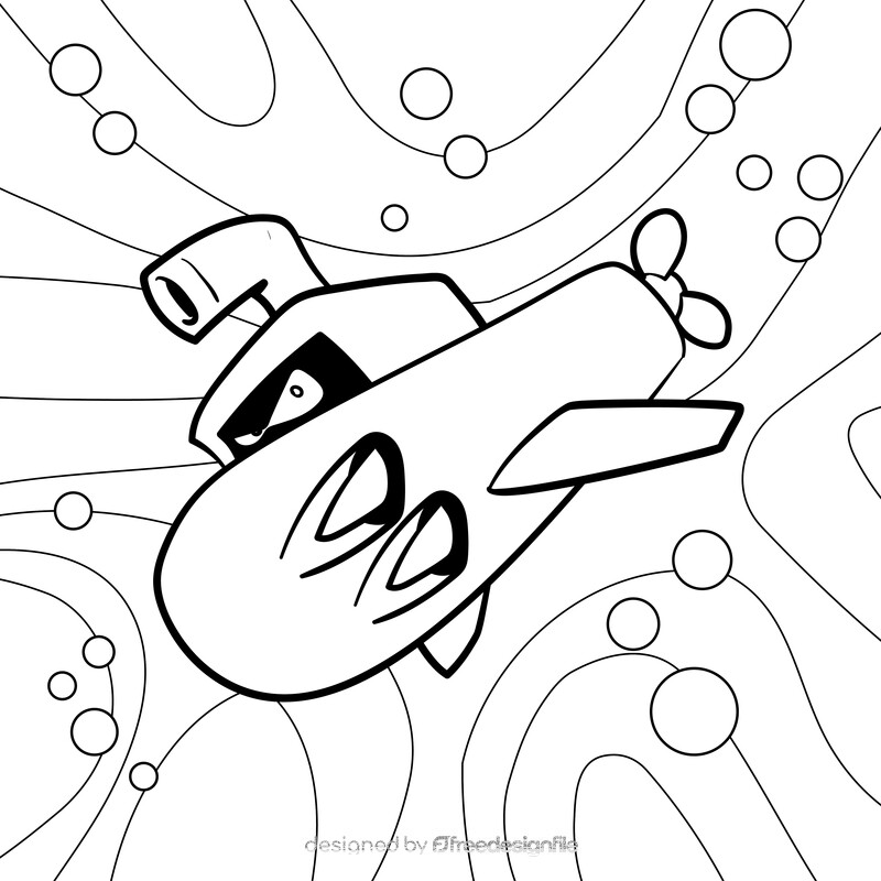 Submarine cartoon black and white vector