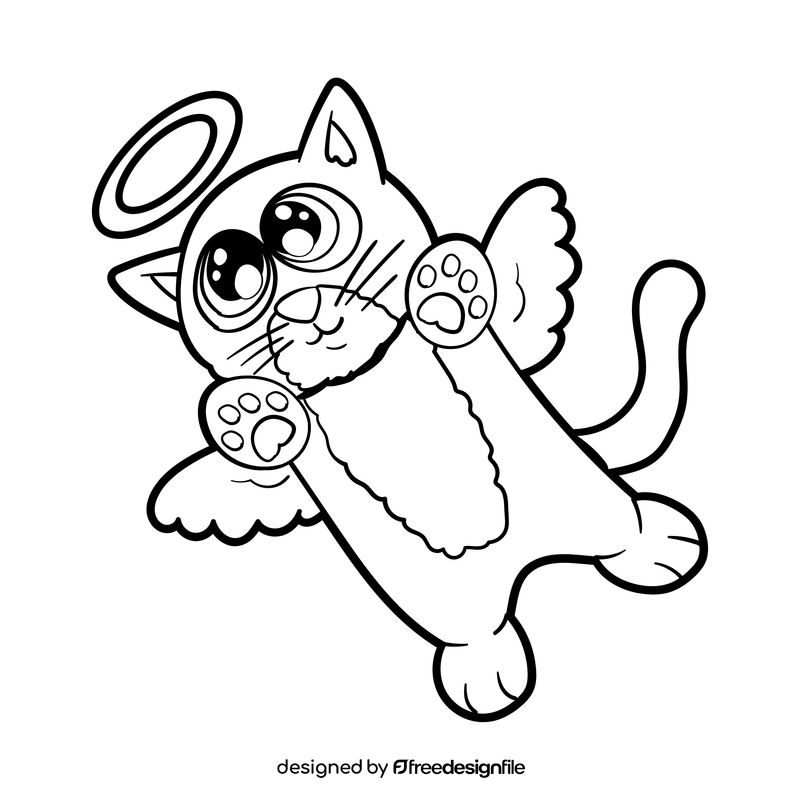 Cat angel cartoon black and white clipart