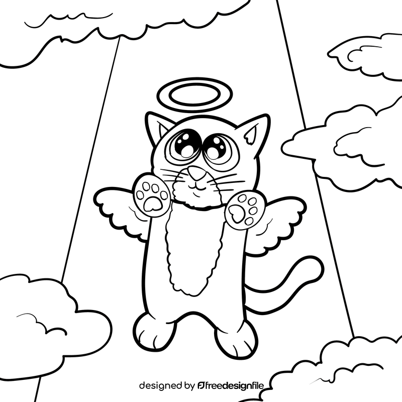 Cat angel cartoon drawing black and white vector
