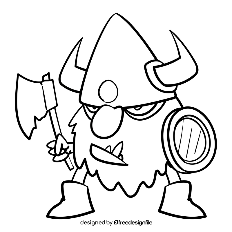 Viking cartoon black and white clipart