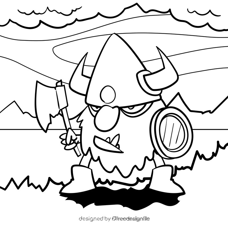 Viking cartoon black and white vector