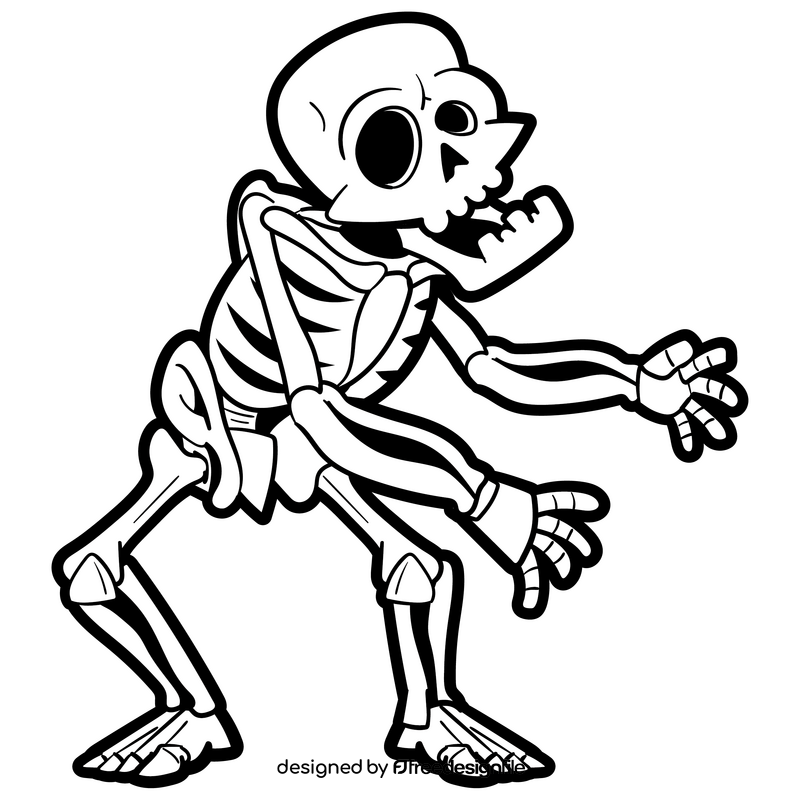 Skeleton cartoon black and white clipart