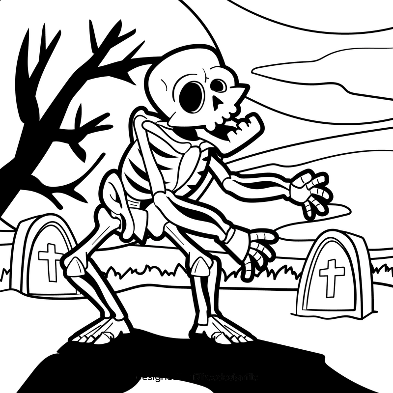 Skeleton cartoon drawing black and white vector