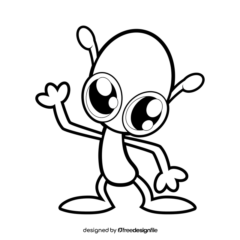 Alien cartoon black and white clipart
