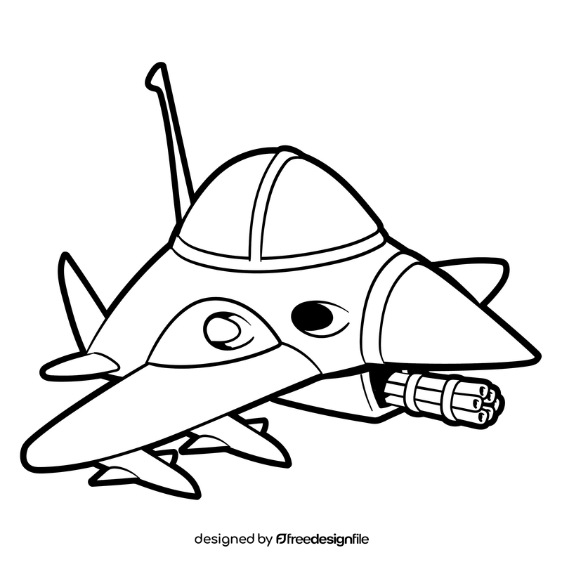 Fighter jet cartoon black and white clipart