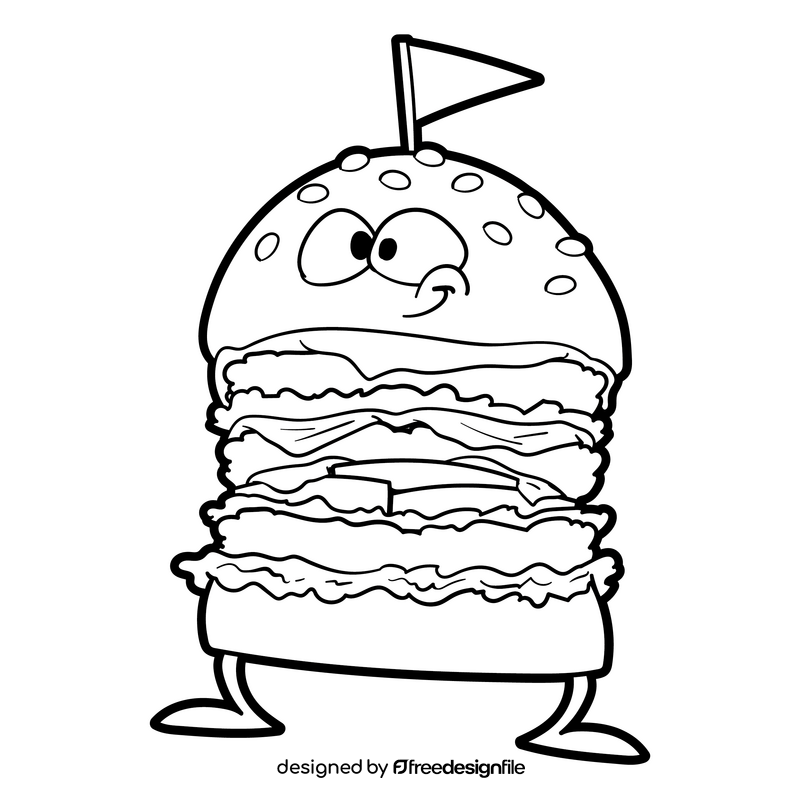 Hamburger cartoon black and white clipart